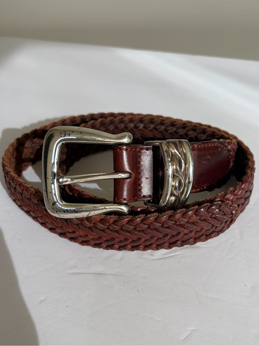 Vintage 90’s Brighton Woven Rich Brown Braided Belt SilverTone Buckle M